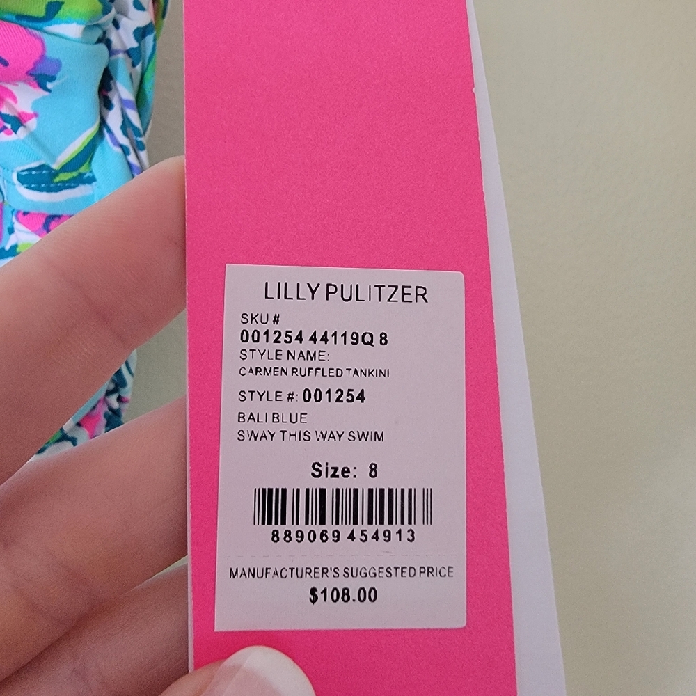 NWT Lilly Pulitzer Carmen Ruffled Tankini Top Bali Blue Sway My Way Swimsuit 8 - Picture 3 of 4
